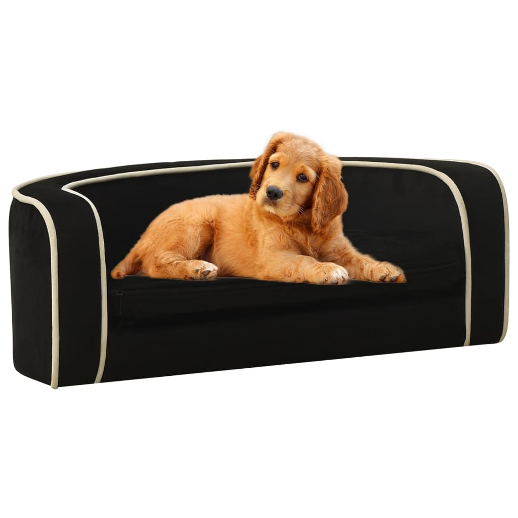 vidaXL Foldable Dog Sofa Black 28.7"x26.4"x10.2" Plush Washable Cushion