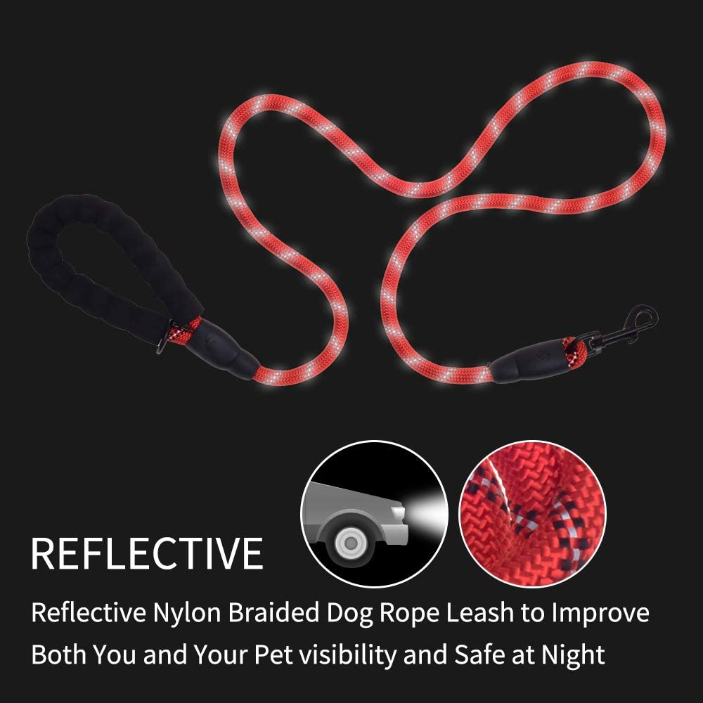 5 FT Thick Highly Reflective Dog Leash-Red