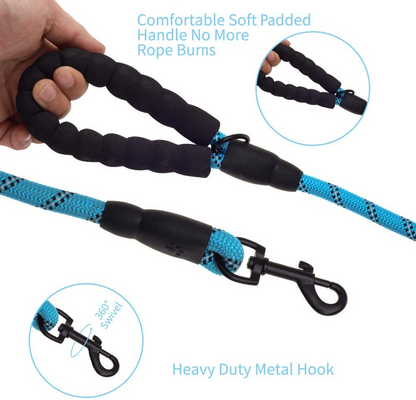 5 FT Thick Highly Reflective Dog Leash- Blue