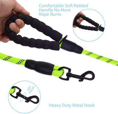 5 FT Thick Highly Reflective Dog Leash-Green